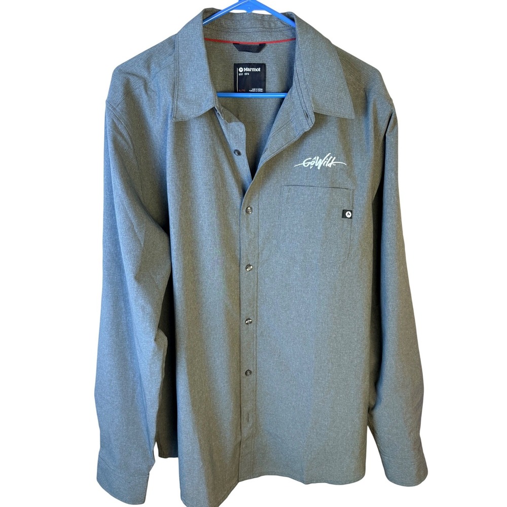 Marmot Mens XL Grey GoWild Perforated Long Sleeve Button‎ Down Hiking Shirt